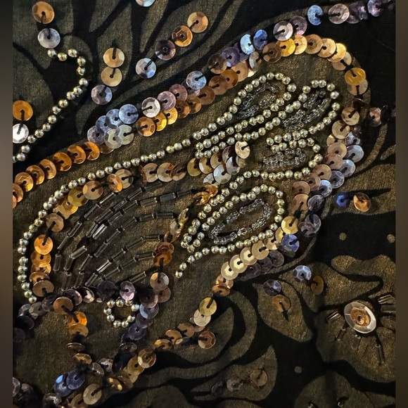 Y2K Embellished Beaded Butterfly Sparkle Black Floral Women's Top One Size VTG - Picture 4 of 15